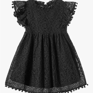 Black Lace Pom-Trim Dress